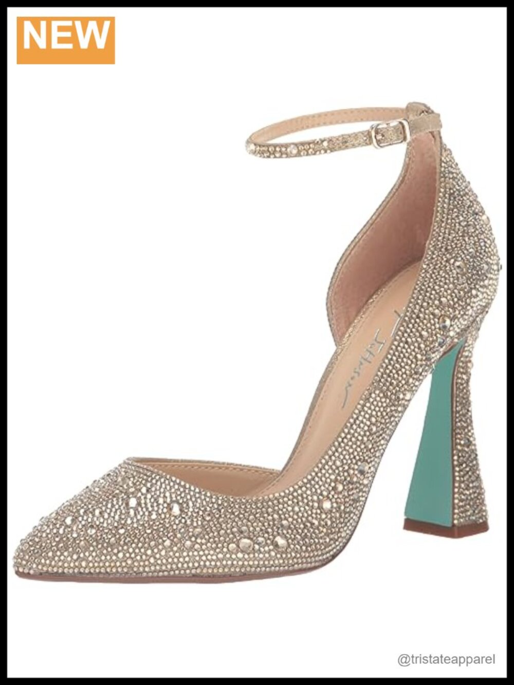 Rhinestone Embellished Pointed Toe Ankle Strap Party Pump